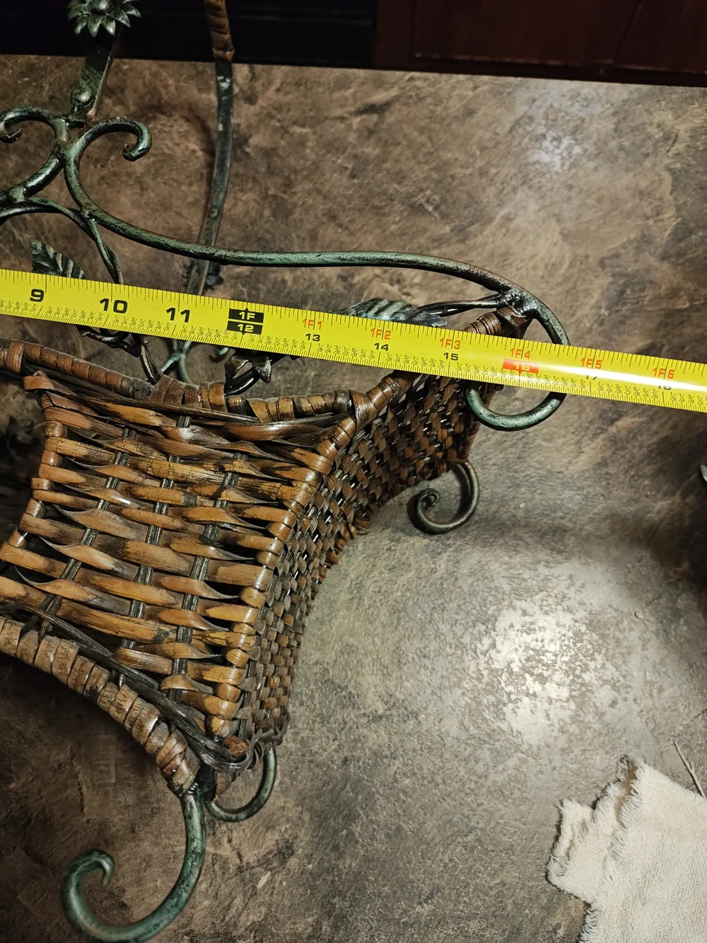 Source Unknown Wicker Hanging Basket with Green Metal Frame